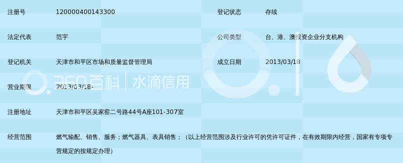 津燃华润燃气有限公司天津市第一销售分公司_