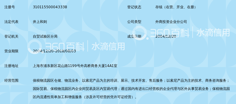 索尼物流贸易(中国)有限公司保税物流园区分公