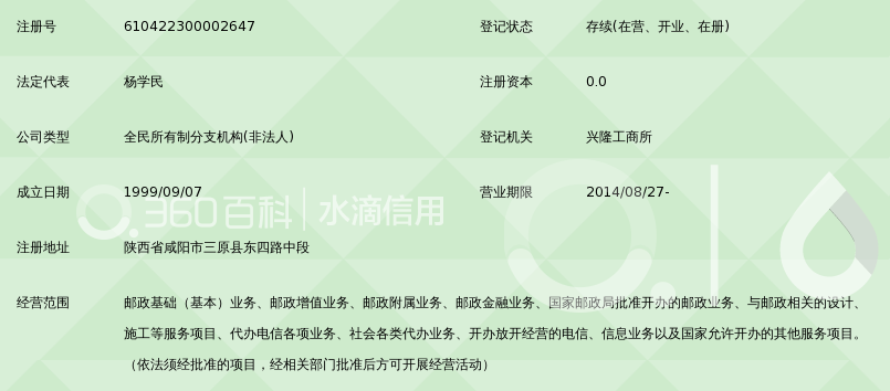 中国邮政集团公司陕西省三原县分公司