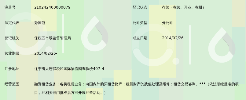 中润鸿基(大连)融资租赁有限公司大窑湾保税港