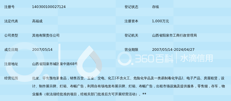 阳泉市富百家购物广场有限公司