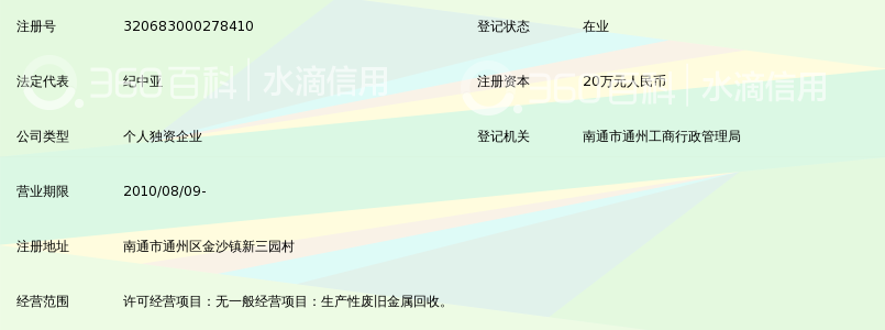 南通市通州区金沙镇雨乐废旧金属收购部