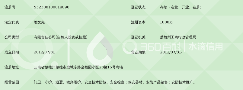 楚雄中正保安服务有限公司_360百科