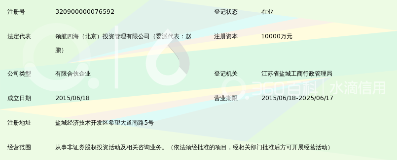 盐城领航信汇股权投资基金(有限合伙)_360百科